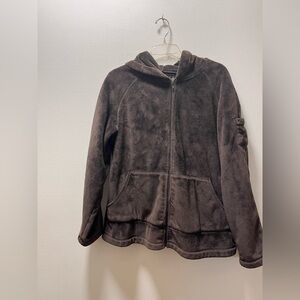Kristen Blake Cozy Comfy Brown Velour Full Zip Thick Velour Hoodie, XL, Brown